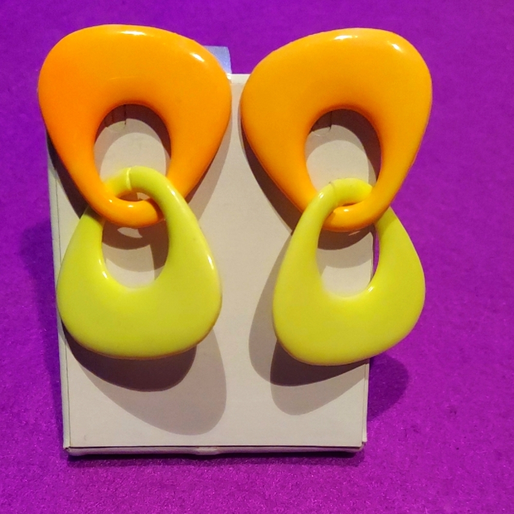 Very 80s Orange and Yellow Statement Earrings - Picture 1 of 1